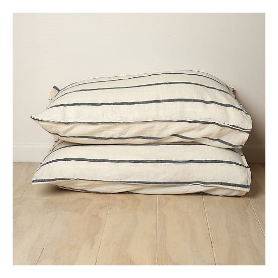100% French Linen Pillowcase Pair- Midnight Stripe