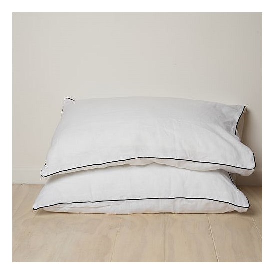 100% French Linen Piped Pillowcase Pair- White/ Navy