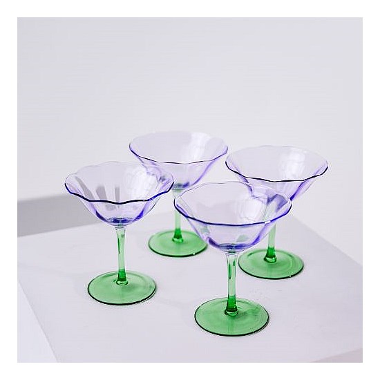 Fleur Cocktail Coupe- Set of 4- Green/Lilac