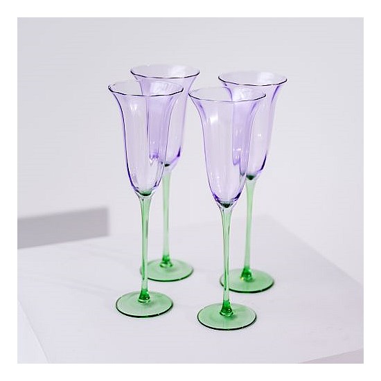 Fleur Champagne Flute- Set of 4- Green/Lilac