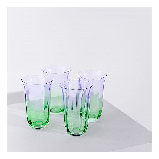 Fleur Highball Glasses- Set of 4- Green/Lilac