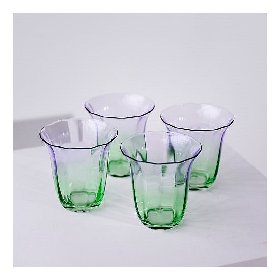 Fleur Stemless Glass- Set of 4- Green/Lilac