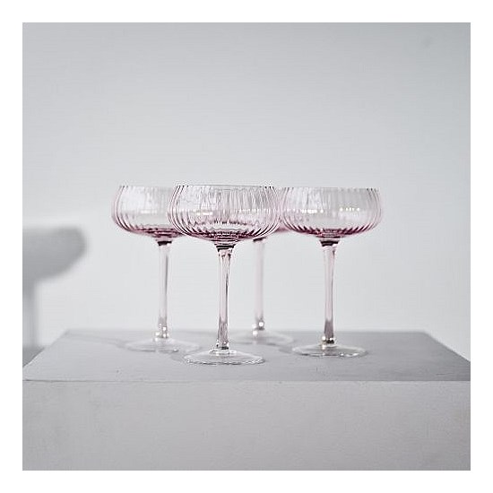 Ribbed Champagne Coupe- Set 4 Blush