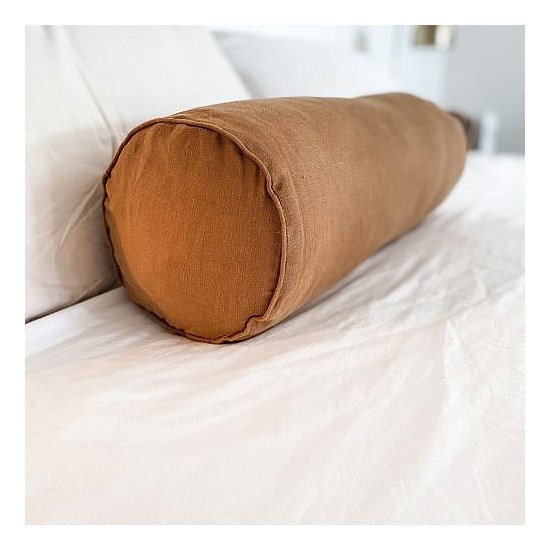 100% French Flax Linen Feather filled Bolster Cushion- Ginger