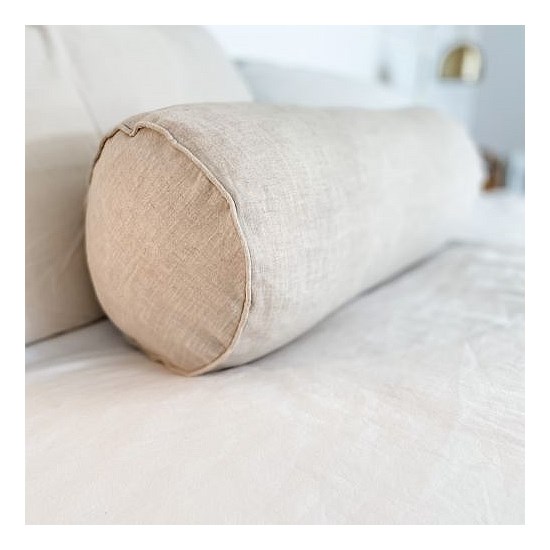 100% French Flax Linen Feather filled Bolster Cushion- Natural Oat