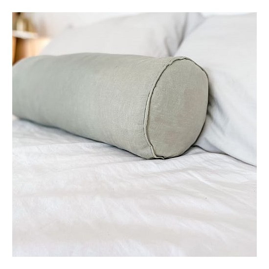 100% French Flax Linen Feather filled Bolster Cushion- Sage