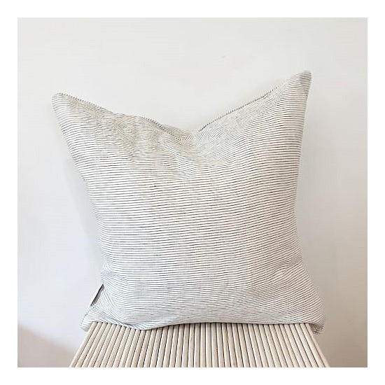 100% French Flax Linen Feather filled Cushion- Charcoal Pinstripe