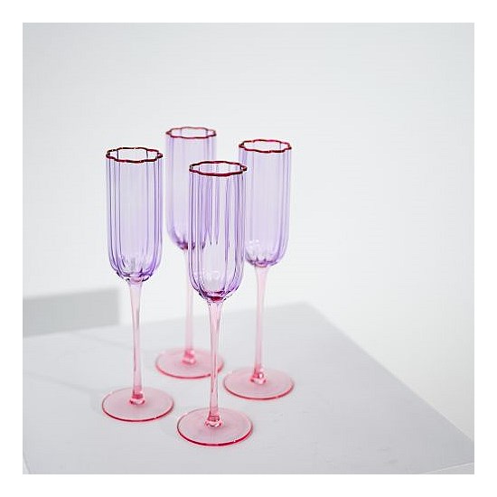 Petal Champagne Flute- Set of 4- Lilac/Blush