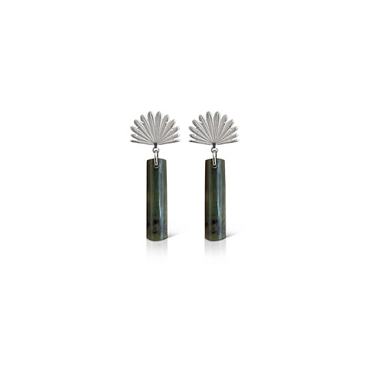 Pounamu Piwakawaka Drop Earrings Silver Pounamu Piwakawaka Drop Earrings Silver