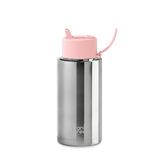 34oz Stainless Steel Ceramic Lined Reusable Chrome Bottle with Flip Straw Lid