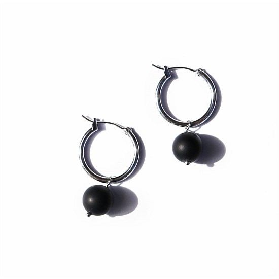 Black Onyx & Silver Hoop Earrings Black Onyx & Silver Hoop Earrings