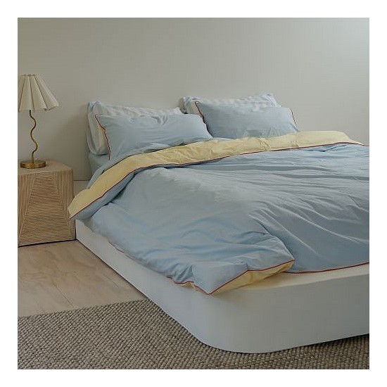 100% Stonewashed Cotton Duvet Set- Butter/Sky Reversible