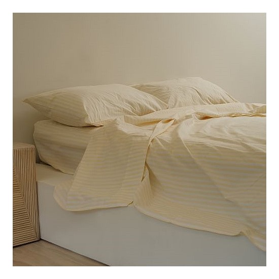 100% Stonewashed Cotton Sheet Set- Butter Stripe