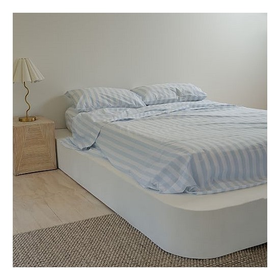 100% Stonewashed Cotton Sheet Set- Sky Blue Stripe 100% Stonewashed Cotton Sheet Set- Sky Blue Stripe
