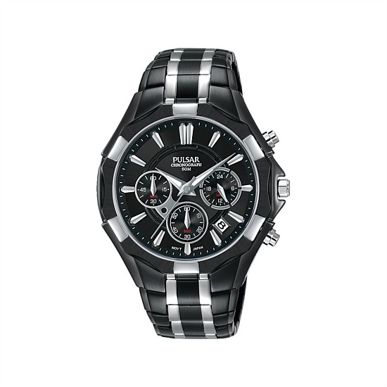 Pulsar Mens Black & Silver Chronograph Watch
