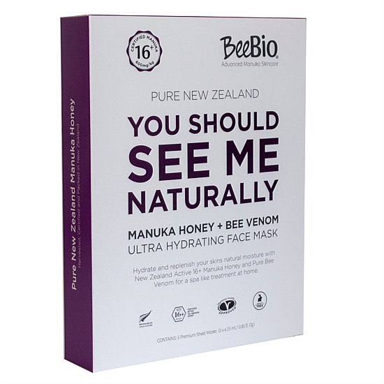 Pure New Zealand Manuka Honey +Bee Venom Ultra Hydrating Sheet Mask - Pack of 5 Masks