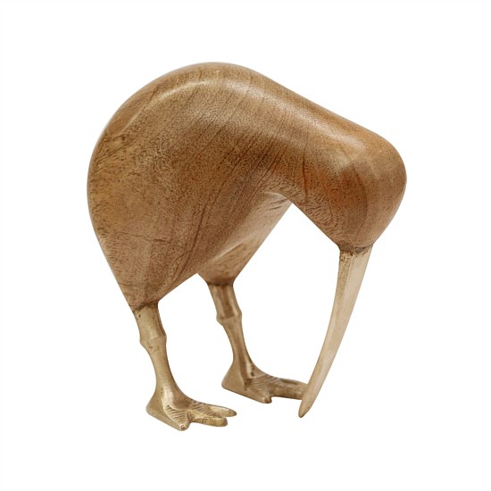 Wooden Natural Foraging Kiwi with Brass Leg and Beak