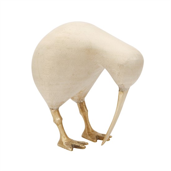 Wooden Whitewashed Kiwi with Brass Leg and Beak