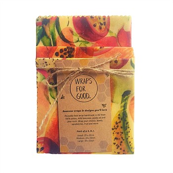 Beeswax Reusable Food Wraps 3 Pack - Seed Fruit