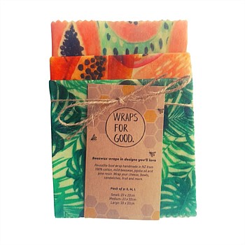 Beeswax Reusable Food Wraps 3 Pack - Tropical Mix