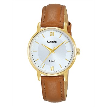 Ladies Classic Gold & Tan Leather Strap Dress Watch