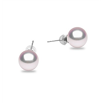 AAA White Japanese Akoya Pearl Stud Earrings with 18ct Yellow/White Gold