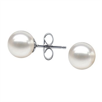 7-8mmSterling Silver White Colour Freshwater Pearl Stud Earrings