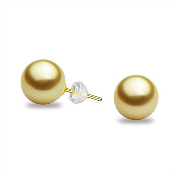 18ct Yellow Gold Golden South Sea Pearl Stud Earrings