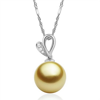 Golden South Sea Pearl Puffed Heart Pendant