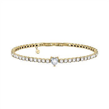 Diamond Heart White Stone Gold Tennis Bracelet