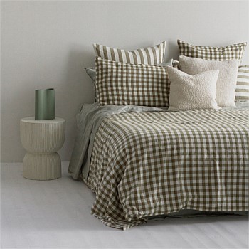 Flax Linen Duvet Cover - Olive Large Gingham