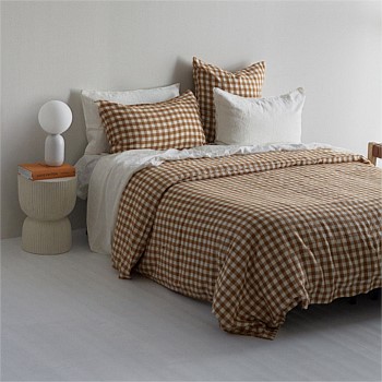 Flax Linen Duvet Cover - Toffee Large Gingham