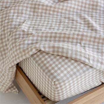 Flax Linen Fitted Sheet - Natural Small Gingham