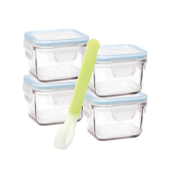 5 Piece Square Baby Container Set with Silicone Spoon