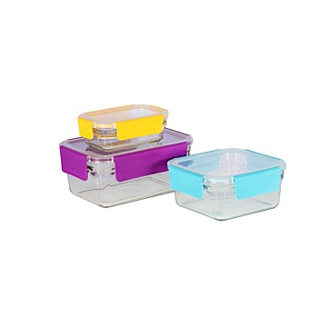 3 Piece Oven Safe Coloured Lid Container Set