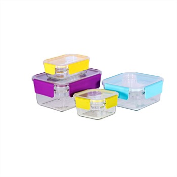 4 Piece Oven Safe Coloured Lid Container Set