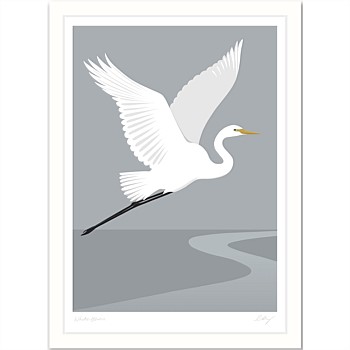 Framed Art Print - White Heron - Fog