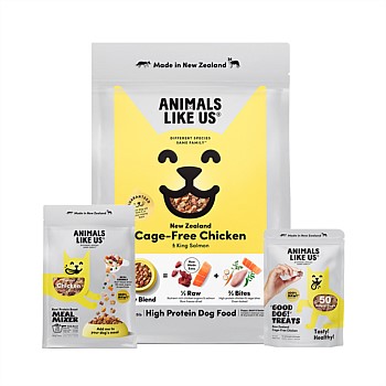 Chicken & Salmon Freeze Dried Dog Food + Topper + Treats Bundle