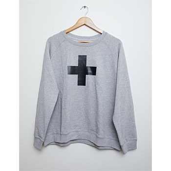 Sweater Grey Marle With Glitter Black Cross