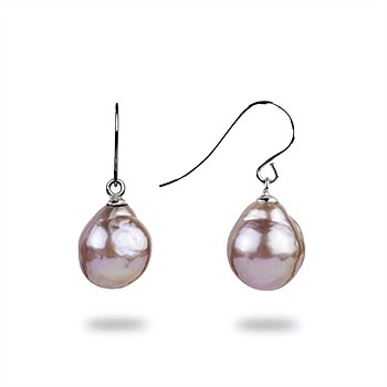 Sterling Silver Violet Baroque Freshwater Pearl Hook Earrings