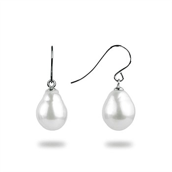Sterling Silver White Colour Baroque Freshwater Pearl Hook Earrings