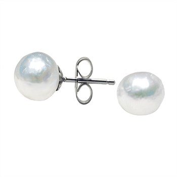 11-12mm Baroque White Freshwater Pearl Stud Earrings