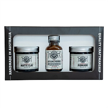 Hair Styling Trilogy Kit - 47gPomade, 60g Matte Clay & 1oz Styling Powder