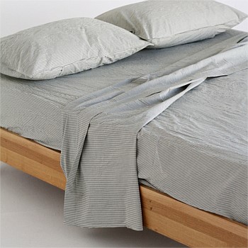 Stonewash Cotton Flat Sheet - Pine Mini Stripe