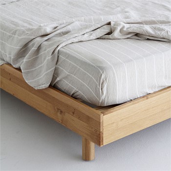 Flax Linen Fitted Sheet - Oatmeal Stripe