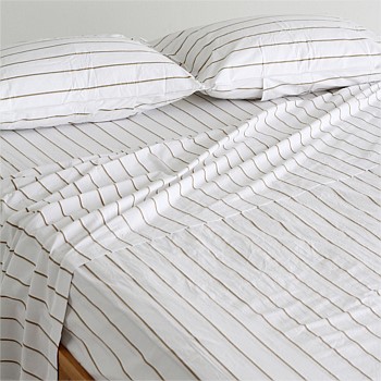 Stonewash Cotton Flat Sheet - Khaki Stripe