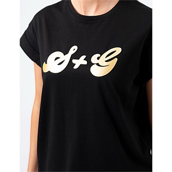Cuff Sleeve T-Shirt Black With Gold S+G Logo