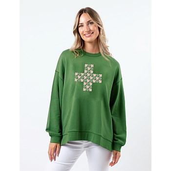 Sunday Sweater Emerald With Blush Houndstooth