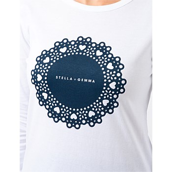 LS Tee White with Navy Doily