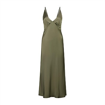 Fern olive silky satin long chemise